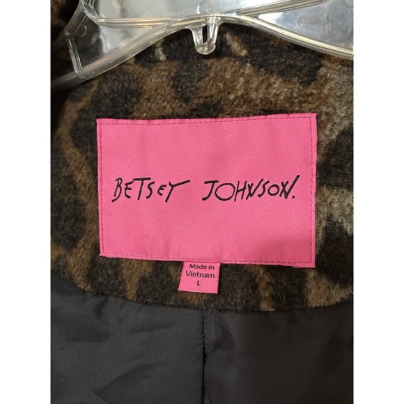 Betsey‎ Johnson L Leopard Print Wool Blend Coat Jacket Toggle Closure Flared Hem - Picture 7 of 9